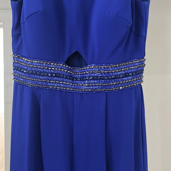 ** HOLIDAY SPECIAL ** IEENA for Mac Duggal blue  jumpsuit with beaded waistband - Picture 3 of 9